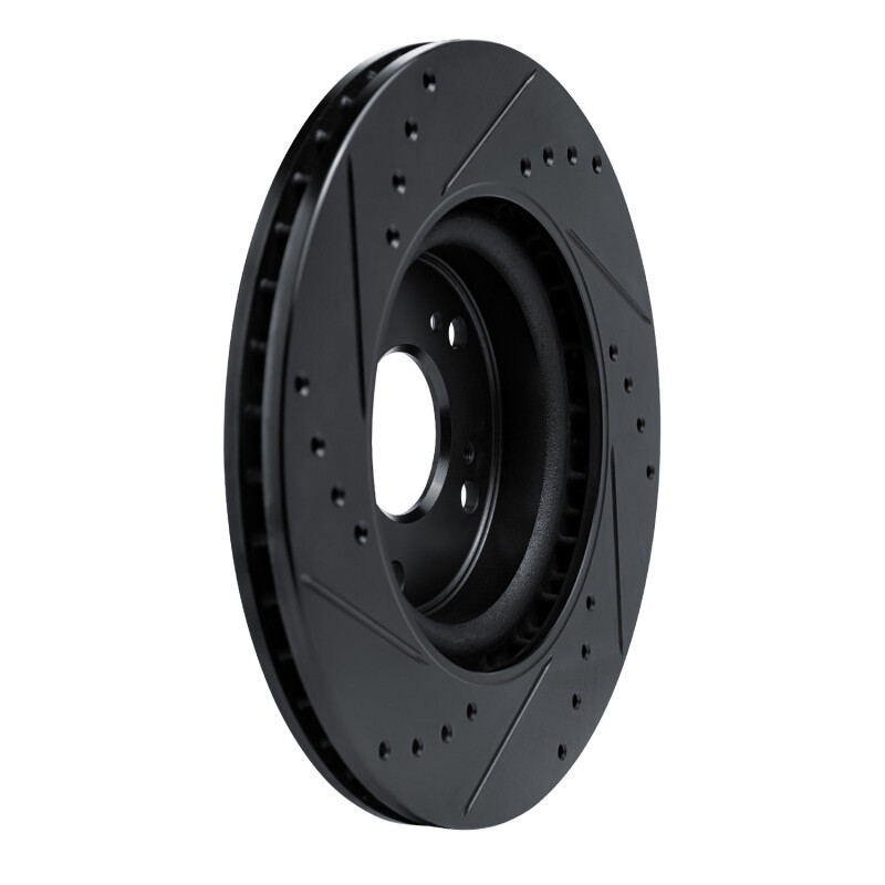 Honda CR-V Brake Rotor (1) - Front Right - R1 Concepts - Drilled & Slotted - Black - `12-`16